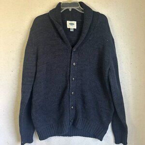 Old Navy Cardigan Sweater Men L Blue ribbed Shawl Collar grandpa academia wool